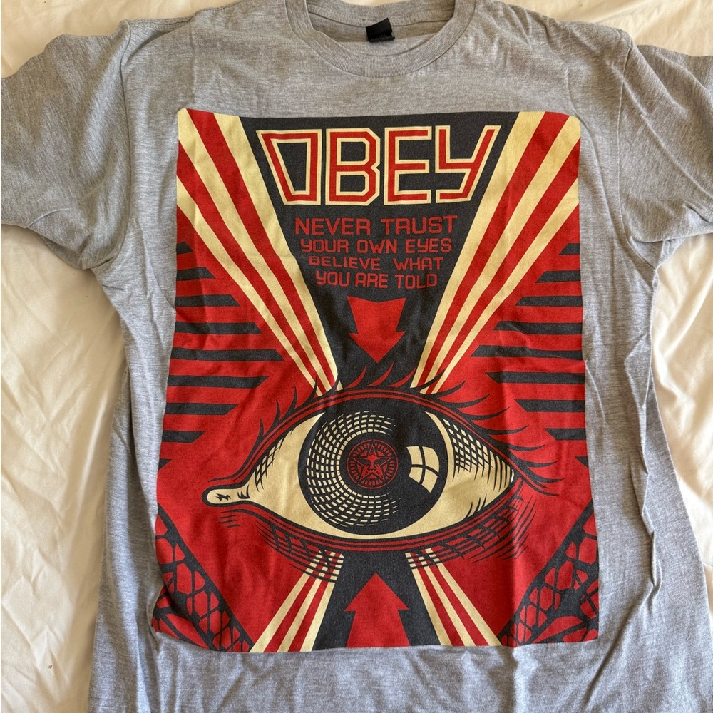 Obey Gray and Red Graphic Men's Shirt